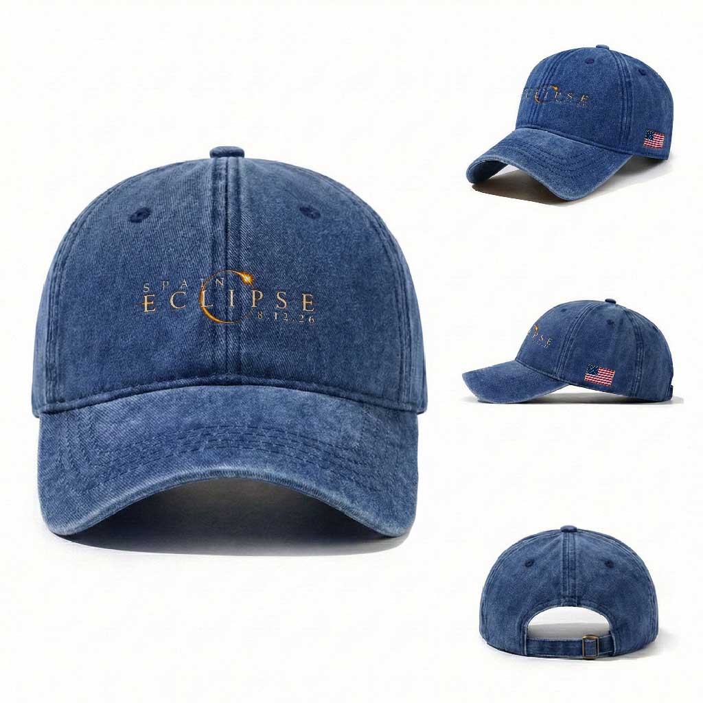 Spain Solar Eclipse 2026 Washed Cotton Baseball Cap August 12 2026 Total Eclipse
