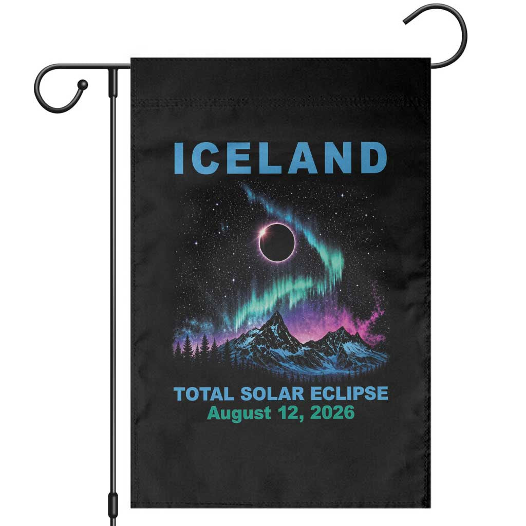 Iceland Total Solar Eclipse 2026 Garden Flag August 12 Eclipse Totality Chaser Aurora Northern Lights TS11 Black Print Your Wear