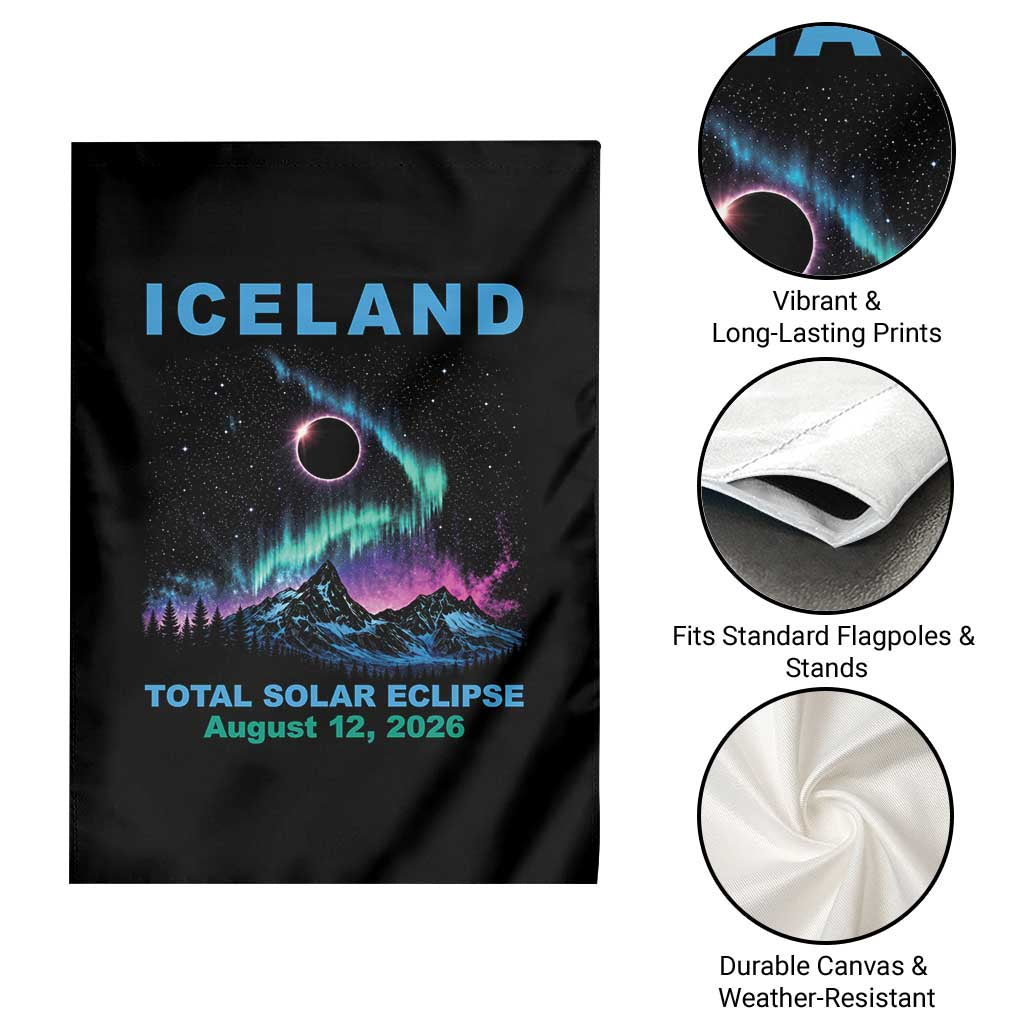 Iceland Total Solar Eclipse 2026 Garden Flag August 12 Eclipse Totality Chaser Aurora Northern Lights