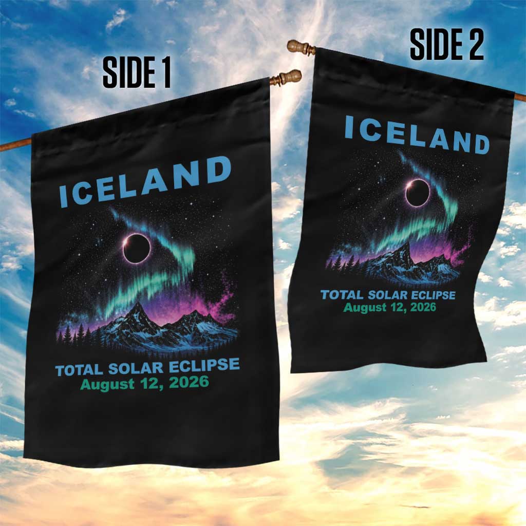 Iceland Total Solar Eclipse 2026 Garden Flag August 12 Eclipse Totality Chaser Aurora Northern Lights
