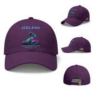 Iceland Total Solar Eclipse 2026 Baseball Cap August 12 Eclipse Totality Chaser Aurora Northern Lights TS11 Baseball Cap Universal Fit Purple Print Your Wear