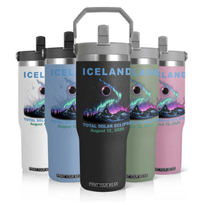 Iceland Total Solar Eclipse 2026 Flip Straw Tumbler August 12 Eclipse Totality Chaser Aurora Northern Lights