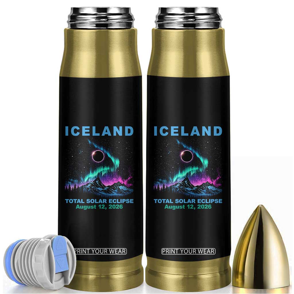 Iceland Total Solar Eclipse 2026 Bullet Tumbler August 12 Eclipse Totality Chaser Aurora Northern Lights TS11 Black Print Your Wear