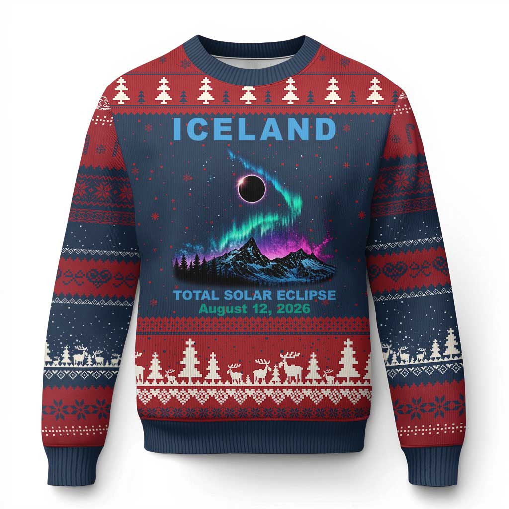 Iceland Total Solar Eclipse 2026 Ugly Christmas Sweater August 12 Eclipse Totality Chaser Aurora Northern Lights