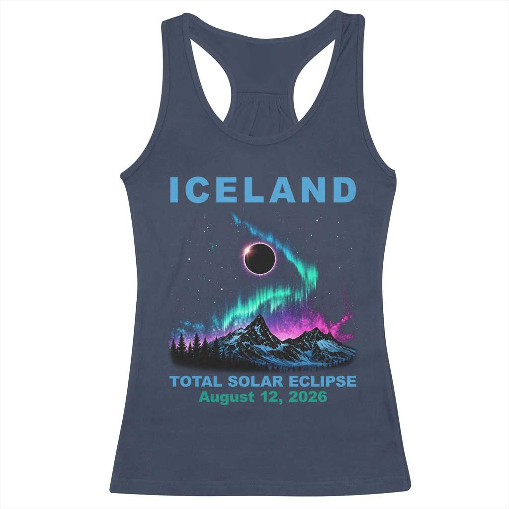 Iceland Total Solar Eclipse 2026 Racerback Tank Top August 12 Eclipse Totality Chaser Aurora Northern Lights