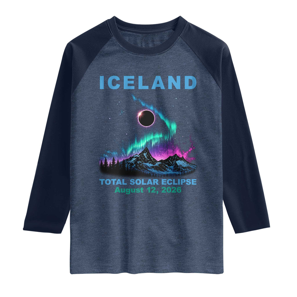 Iceland Total Solar Eclipse 2026 Raglan Shirt August 12 Eclipse Totality Chaser Aurora Northern Lights