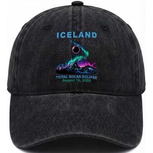 Iceland Total Solar Eclipse 2026 Washed Cotton Baseball Cap August 12 Eclipse Totality Chaser Aurora Northern Lights TS11 Print Your Wear