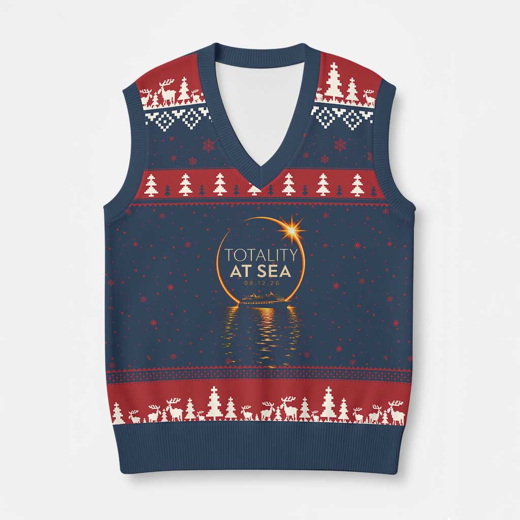 Total Solar Eclipse At Sea 2026 V-Neck Knit Sweater Vest Totality Eclipse Cruise