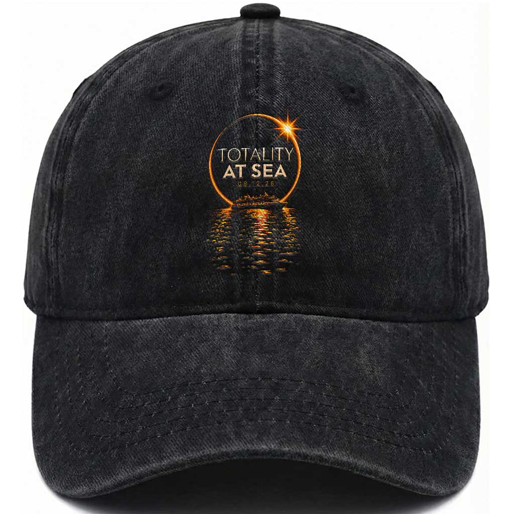 Total Solar Eclipse At Sea 2026 Washed Cotton Baseball Cap Totality Eclipse Cruise TS11 Print Your Wear