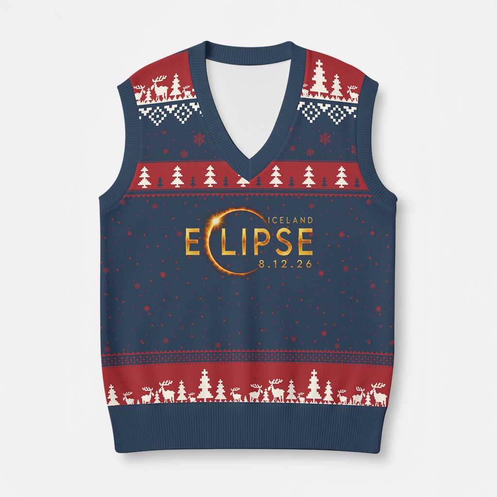 Iceland Eclipse 2026 V-Neck Knit Sweater Vest August 12 26 Solar Eclipse Totality