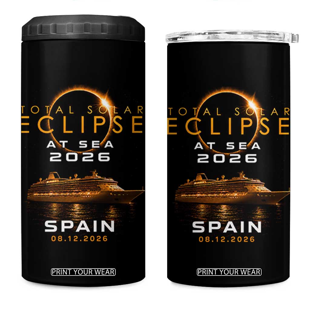 Spain Total Solar Eclipse 2026 At Sea Cruise 4 in 1 Can Cooler Tumbler