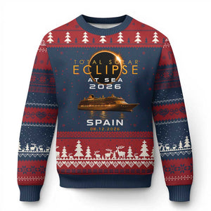 Spain Total Solar Eclipse 2026 At Sea Cruise Ugly Christmas Sweater