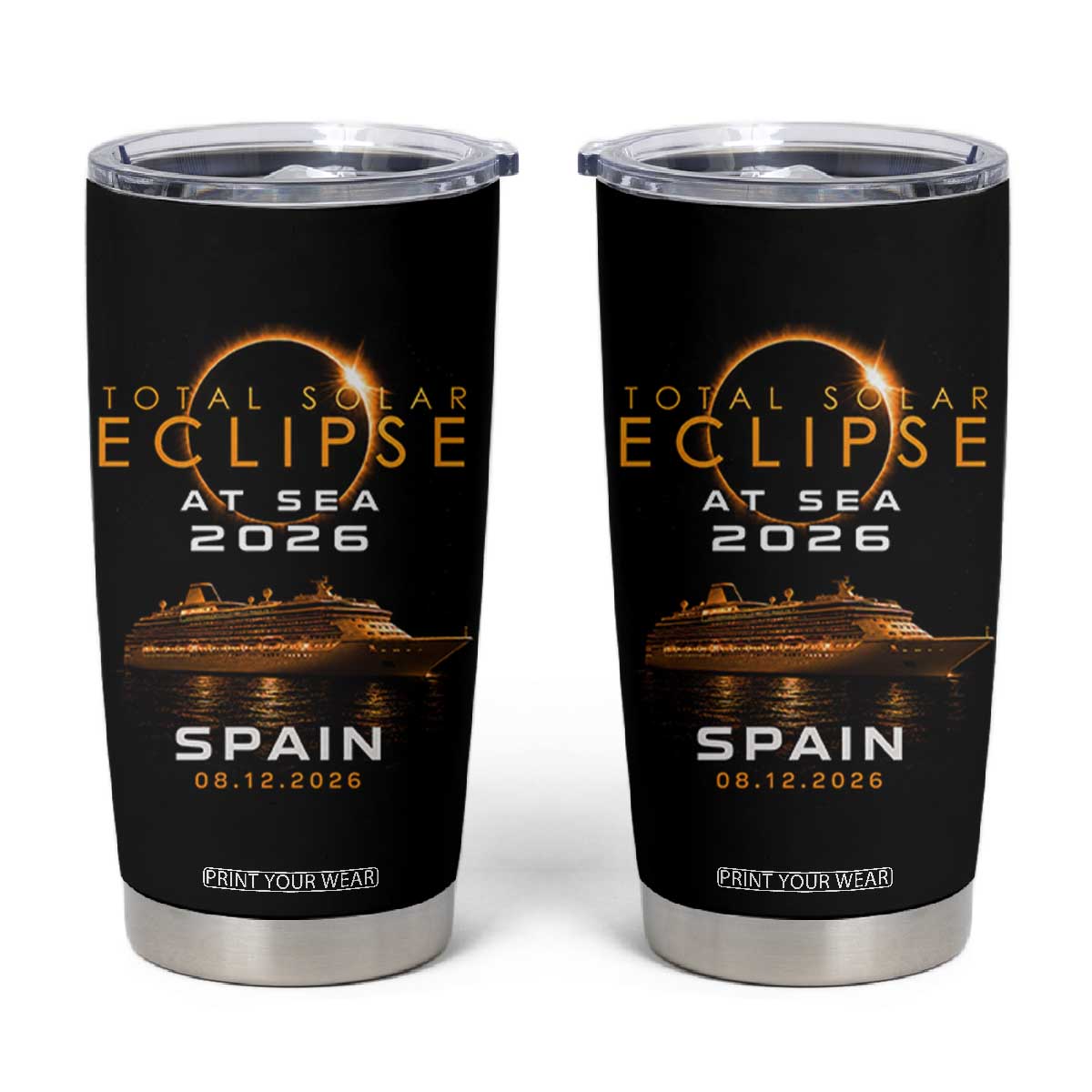Spain Total Solar Eclipse 2026 At Sea Cruise Tumbler Cup TS11 Black Print Your Wear