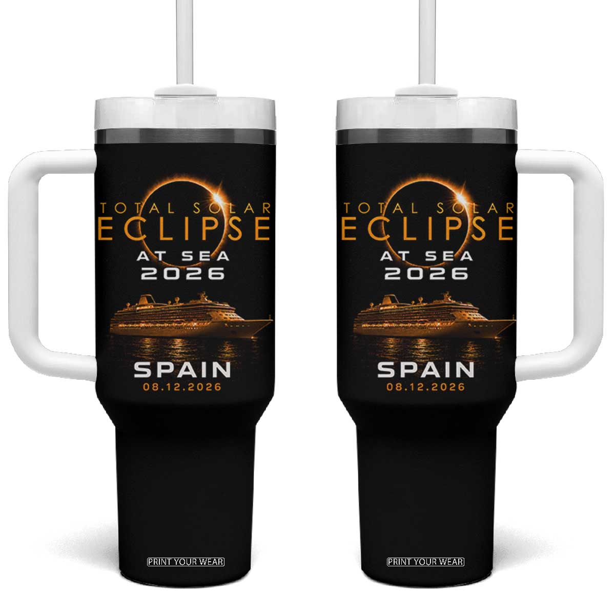Spain Total Solar Eclipse 2026 At Sea Cruise Tumbler With Handle