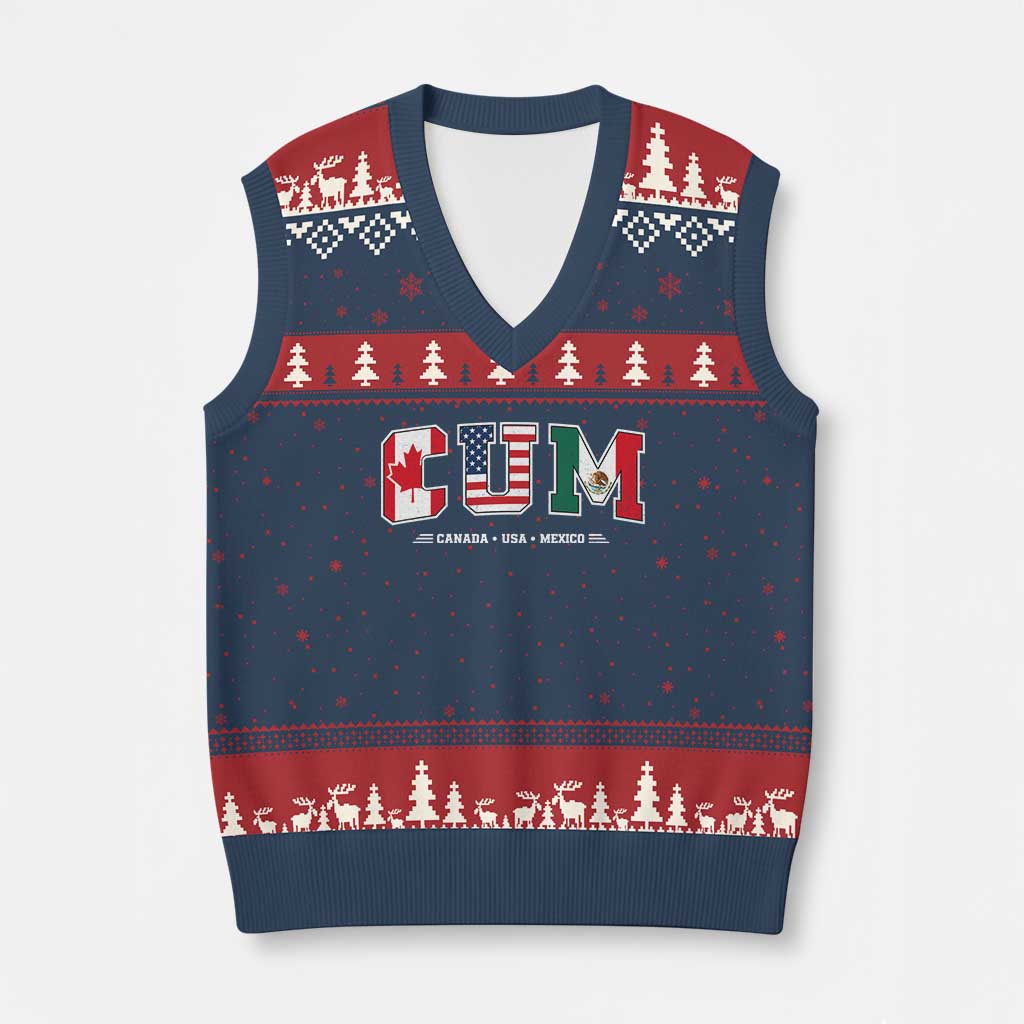 CUM Canada USA Mexico Patriotic Soccer Fans V-Neck Knit Sweater Vest