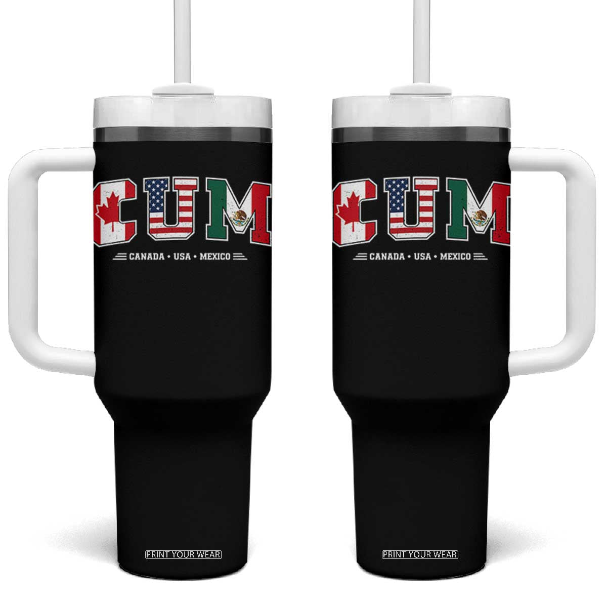 CUM Canada USA Mexico Patriotic Soccer Fans Tumbler With Handle TS11 One Size: 40 oz Black Print Your Wear