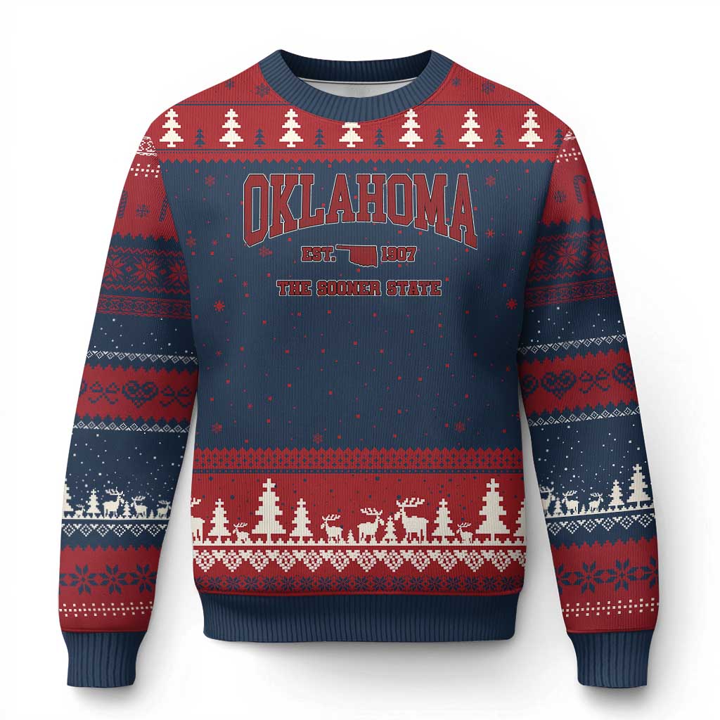 Oklahoma The Sooner State Sports Throwback Design Jersey Style Ugly Christmas Sweater TS11 Navy Red Print Your Wear