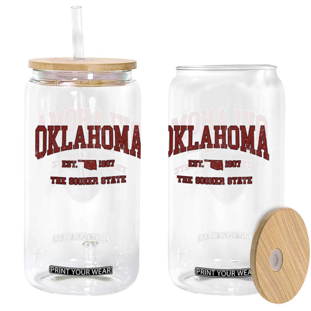 Oklahoma Sports Throwback Design Jersey Style Glass Can