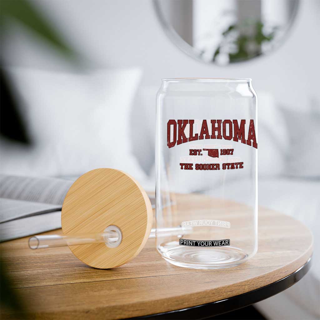 Oklahoma Sports Throwback Design Jersey Style Glass Can