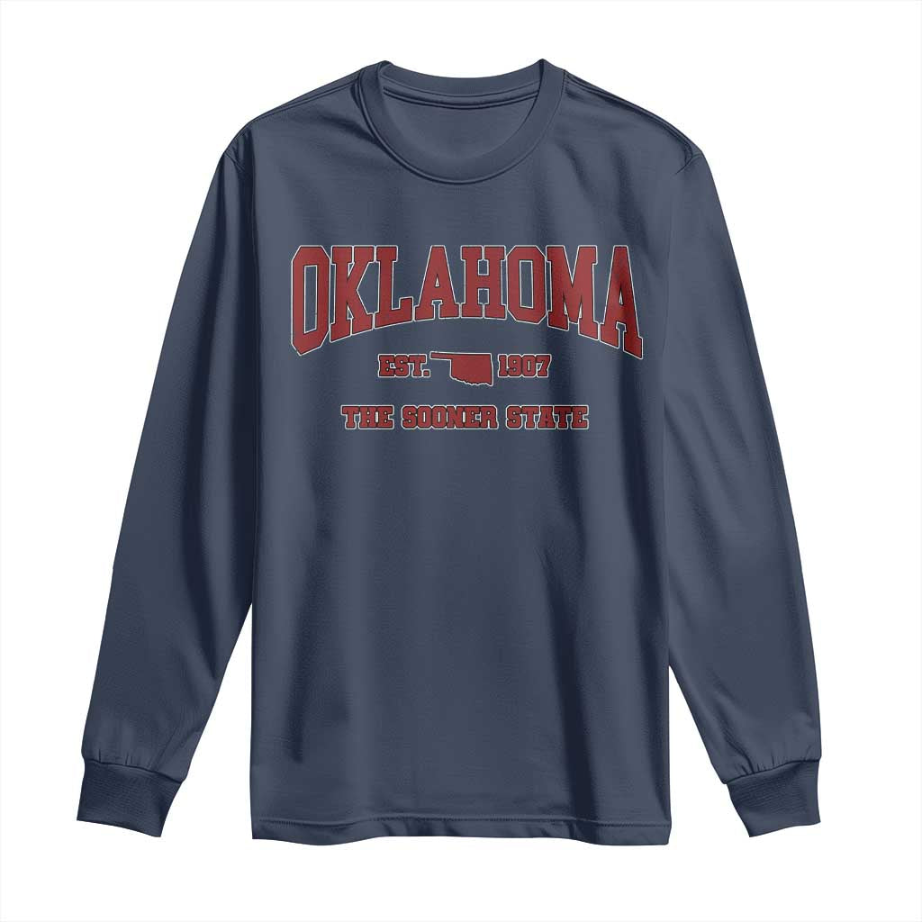 Oklahoma The Sooner State Sports Throwback Design Jersey Style Long Sleeve Shirt