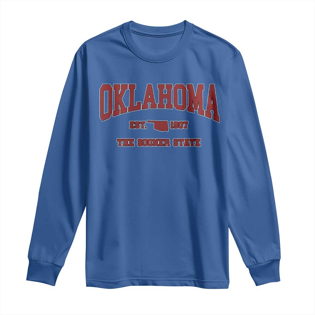 Oklahoma The Sooner State Sports Throwback Design Jersey Style Long Sleeve Shirt