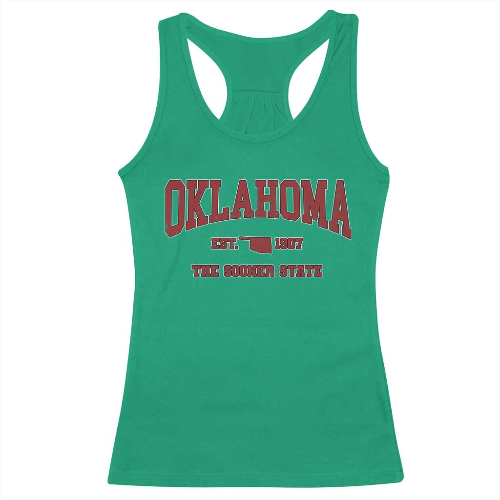 Oklahoma The Sooner State Sports Throwback Design Jersey Style Racerback Tank Top