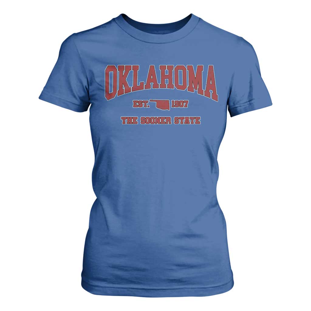 Oklahoma The Sooner State Sports Throwback Design Jersey Style T Shirt For Women