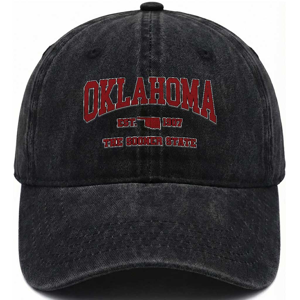 Oklahoma Sports Throwback Design Jersey Style Washed Cotton Baseball Cap TS11 Print Your Wear
