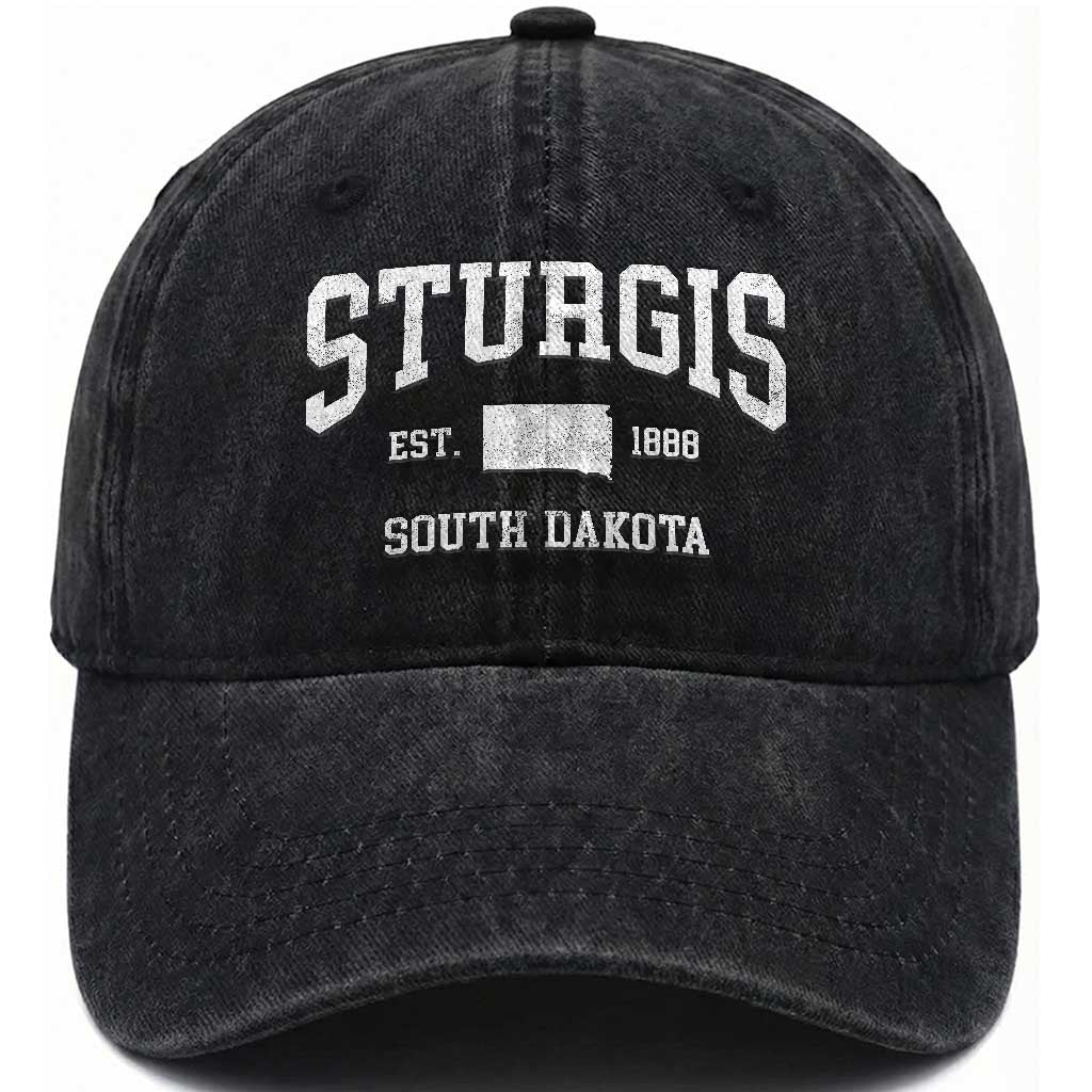 Sturgis South Dakota Est 1888 Washed Cotton Baseball Cap Vintage SD State Map Pride TS11 Print Your Wear