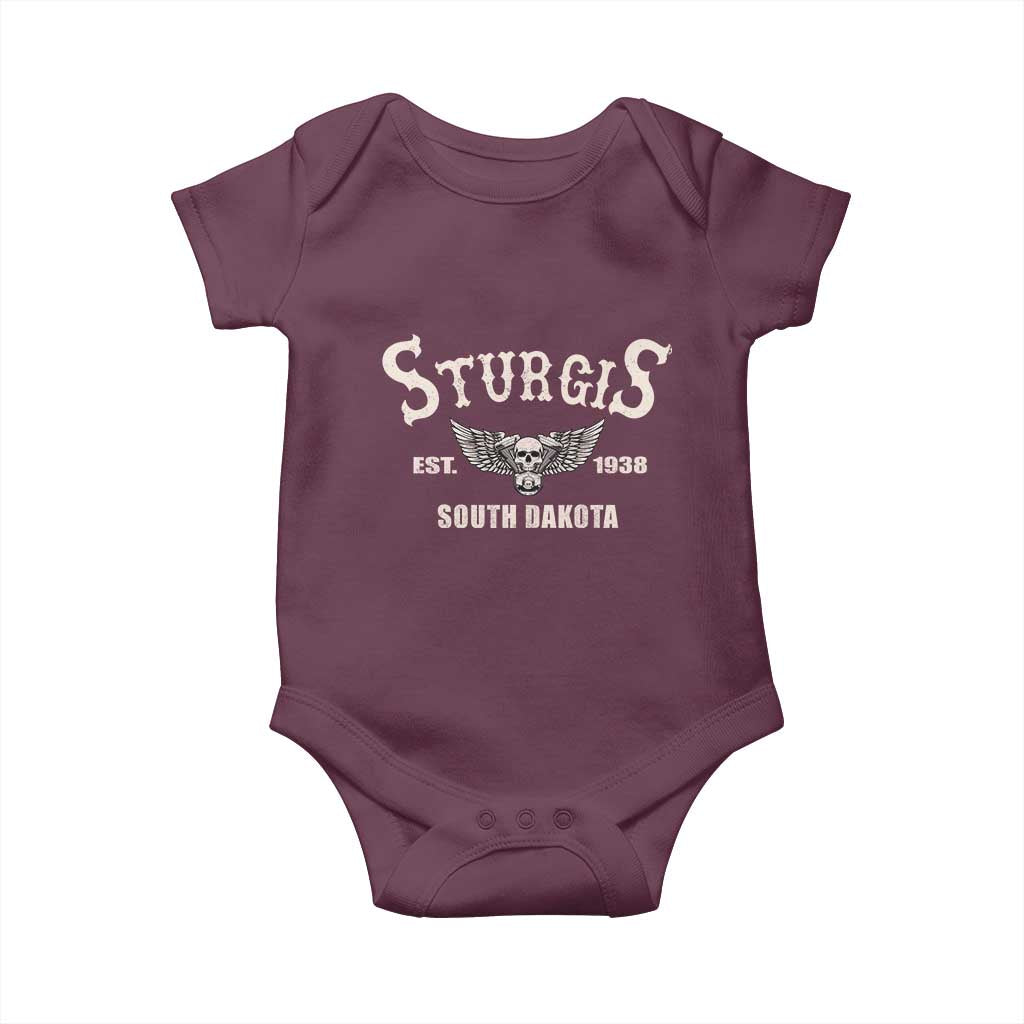 Sturgis South Dakota Est 1938 Motorcycle Biker Skull Baby Onesie TS11 Maroon Print Your Wear