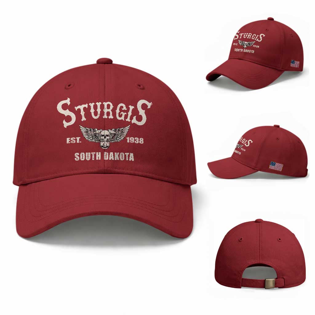 Sturgis South Dakota Est 1938 Motorcycle Biker Skull Baseball Cap TS11 Baseball Cap Universal Fit Cherry Red Print Your Wear