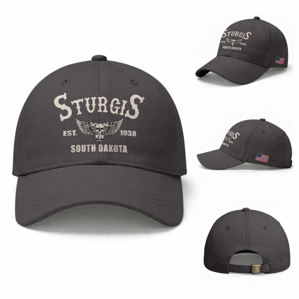 Sturgis South Dakota Est 1938 Motorcycle Biker Skull Baseball Cap TS11 Baseball Cap Universal Fit Dark Gray Print Your Wear