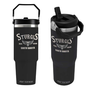 Sturgis South Dakota Est 1938 Motorcycle Biker Skull Flip Straw Tumbler