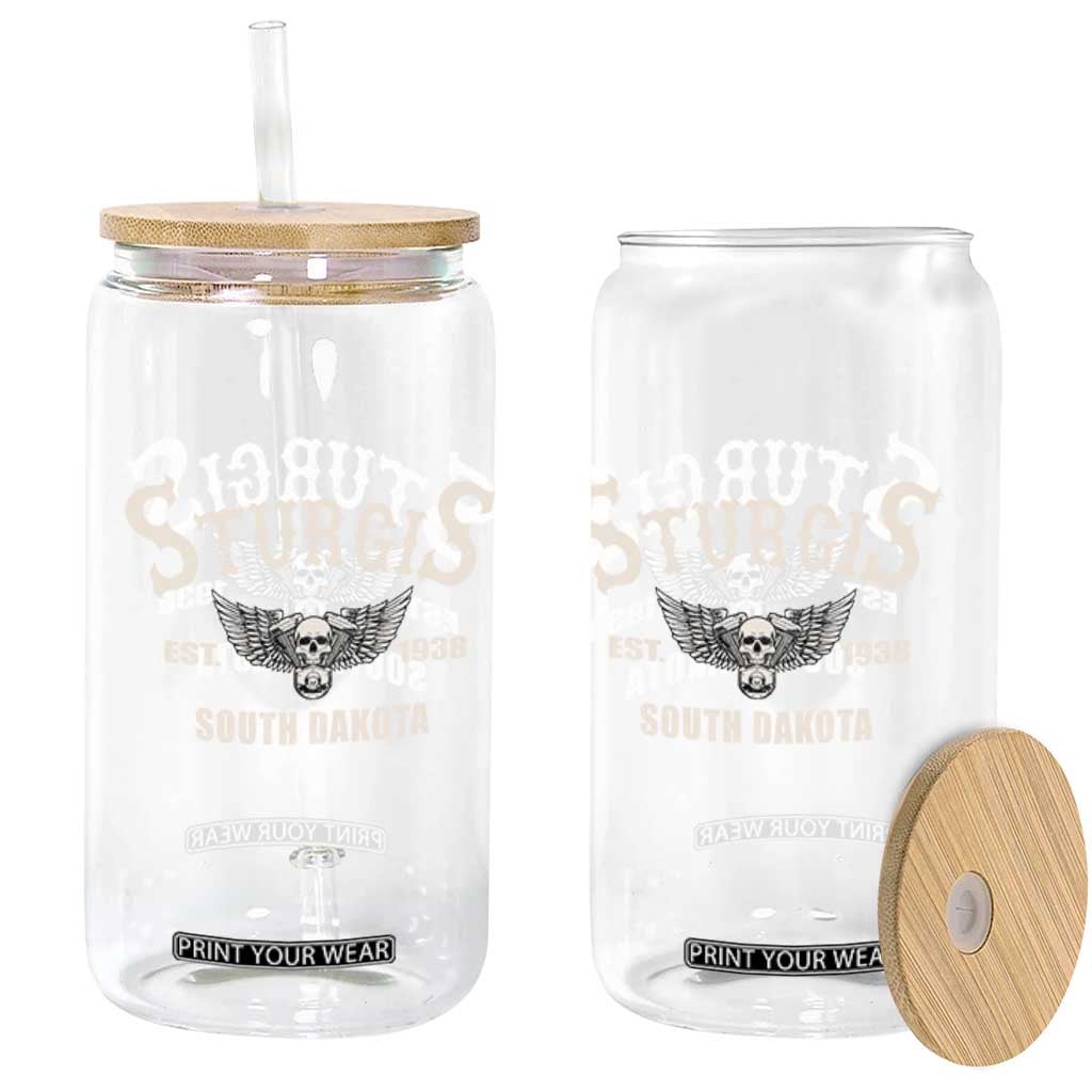 Sturgis South Dakota Est 1938 Motorcycle Biker Skull Glass Can