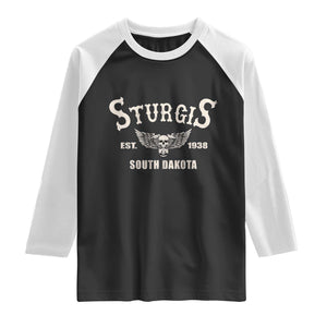 Sturgis South Dakota Est 1938 Motorcycle Biker Skull Raglan Shirt