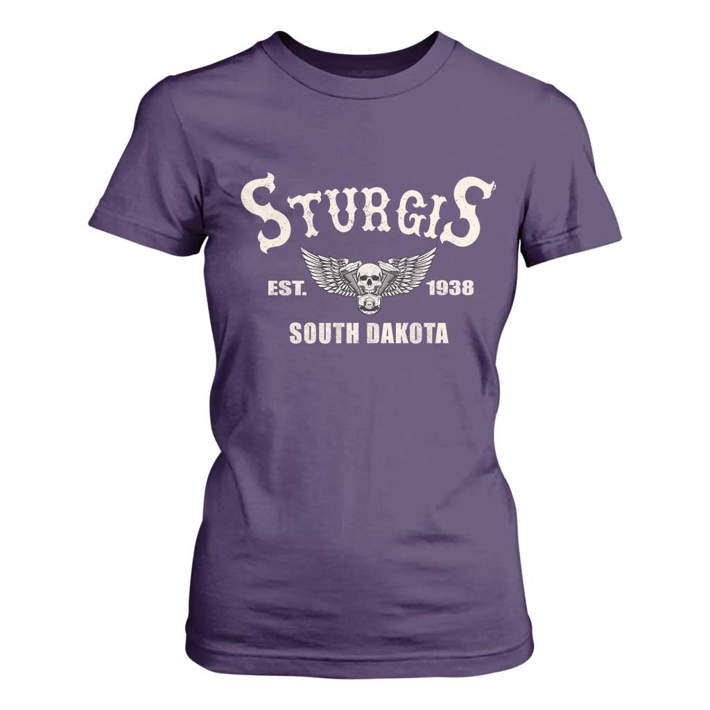 Sturgis South Dakota Est 1938 Motorcycle Biker Skull T Shirt For Women