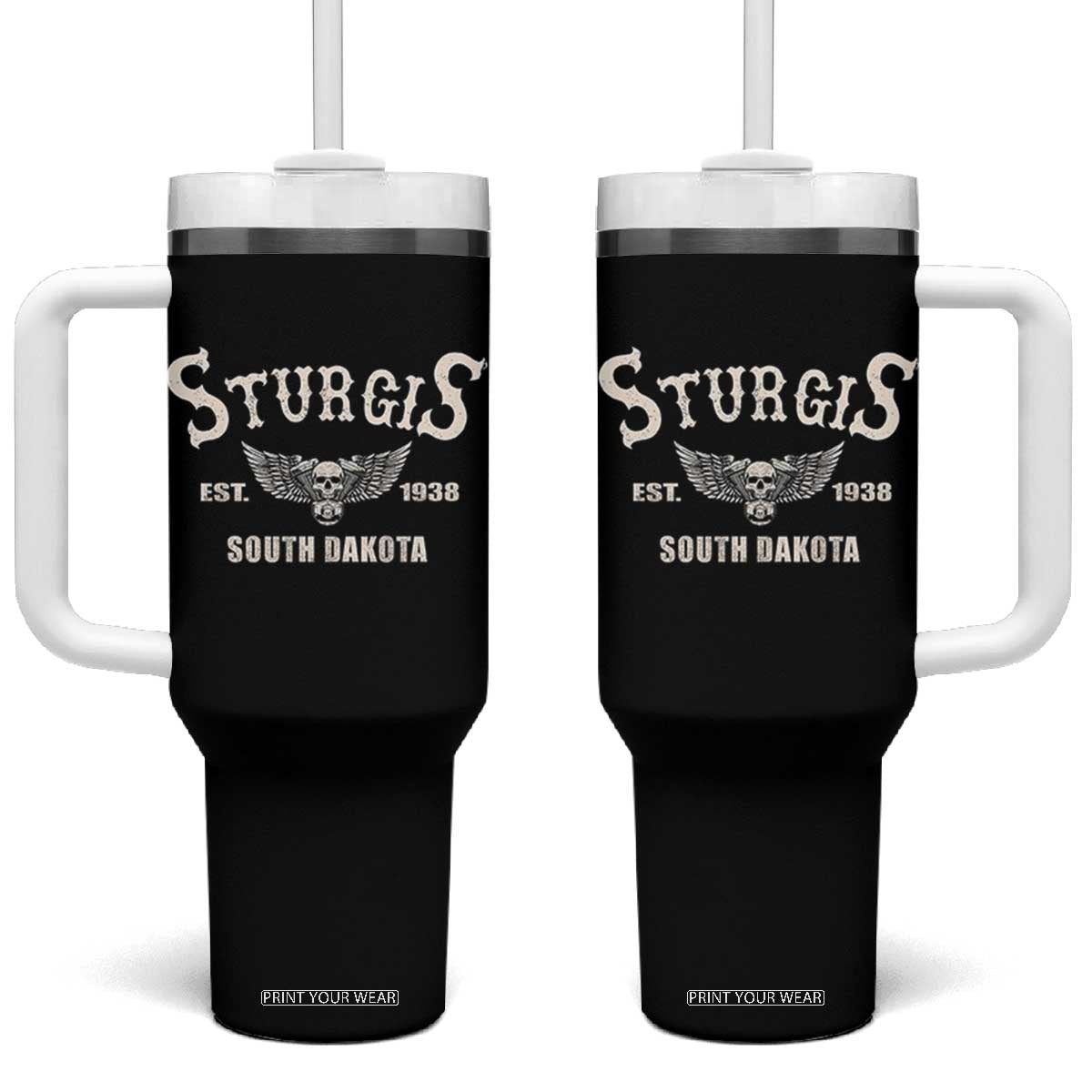 Sturgis South Dakota Est 1938 Motorcycle Biker Skull Tumbler With Handle TS11 One Size: 40 oz Black Print Your Wear