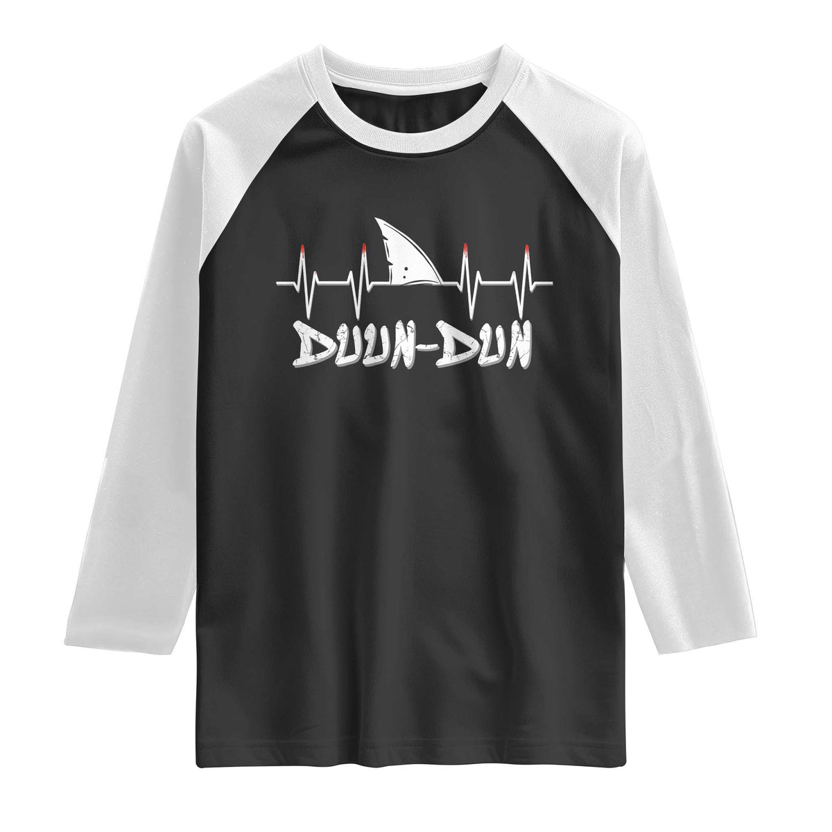 Funny Shark Heartbeat EKG Dunn Ocean Wildlife Raglan Shirt TS11 Black White Print Your Wear
