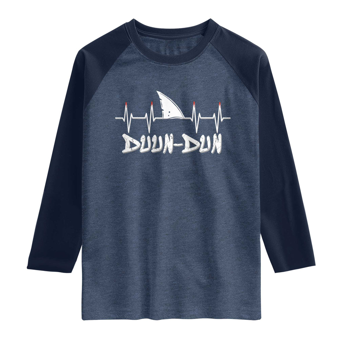 Funny Shark Heartbeat EKG Dunn Ocean Wildlife Raglan Shirt TS11 Heather Denim Navy Print Your Wear