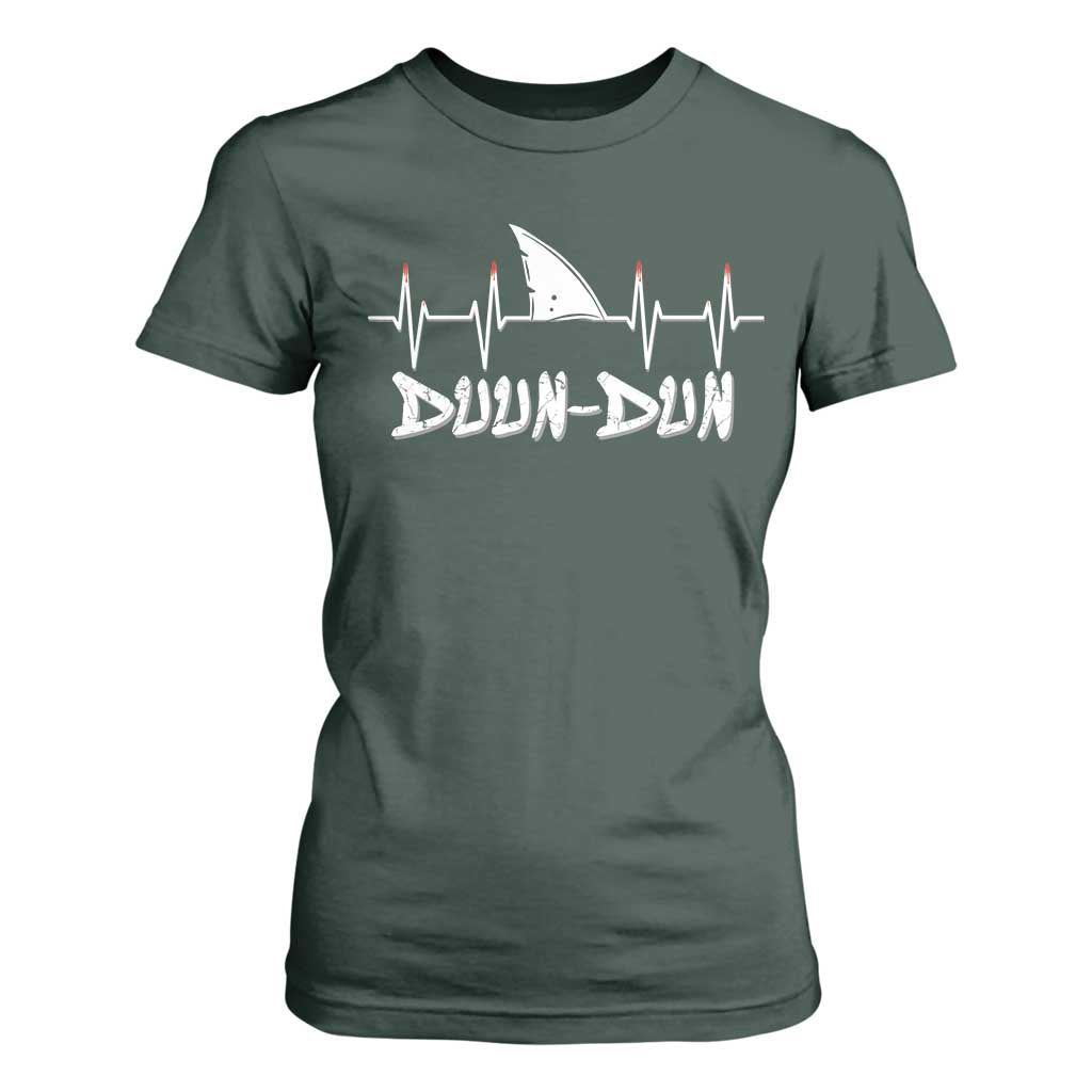 Funny Shark Heartbeat EKG Dunn Ocean Wildlife T Shirt For Women TS11 Dark Forest Green Print Your Wear