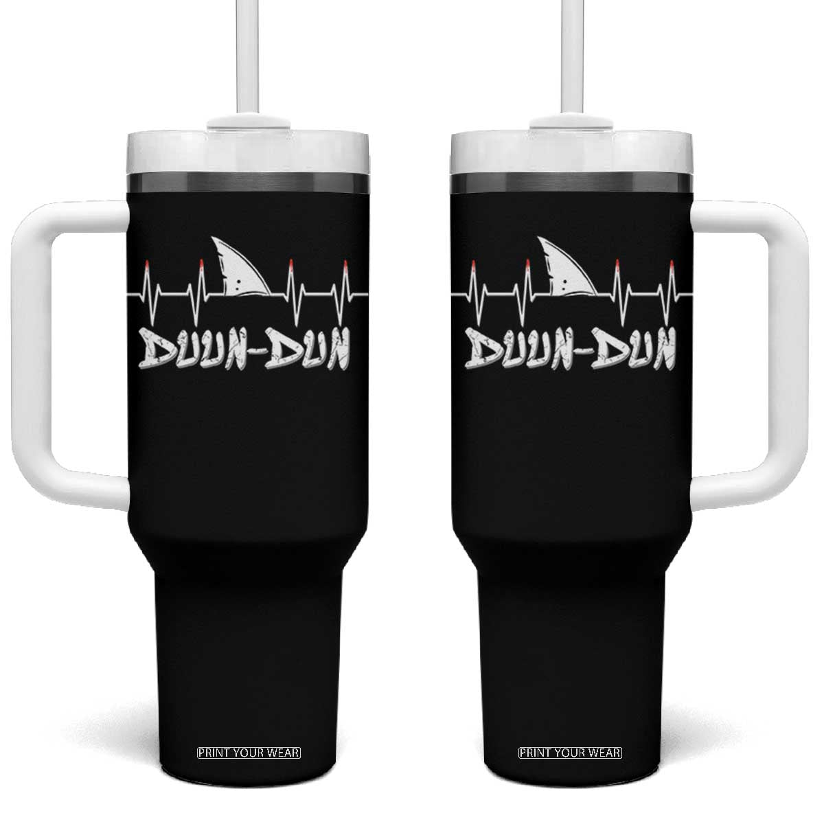 Funny Shark Heartbeat EKG Dunn Ocean Wildlife Tumbler With Handle TS11 One Size: 40 oz Black Print Your Wear