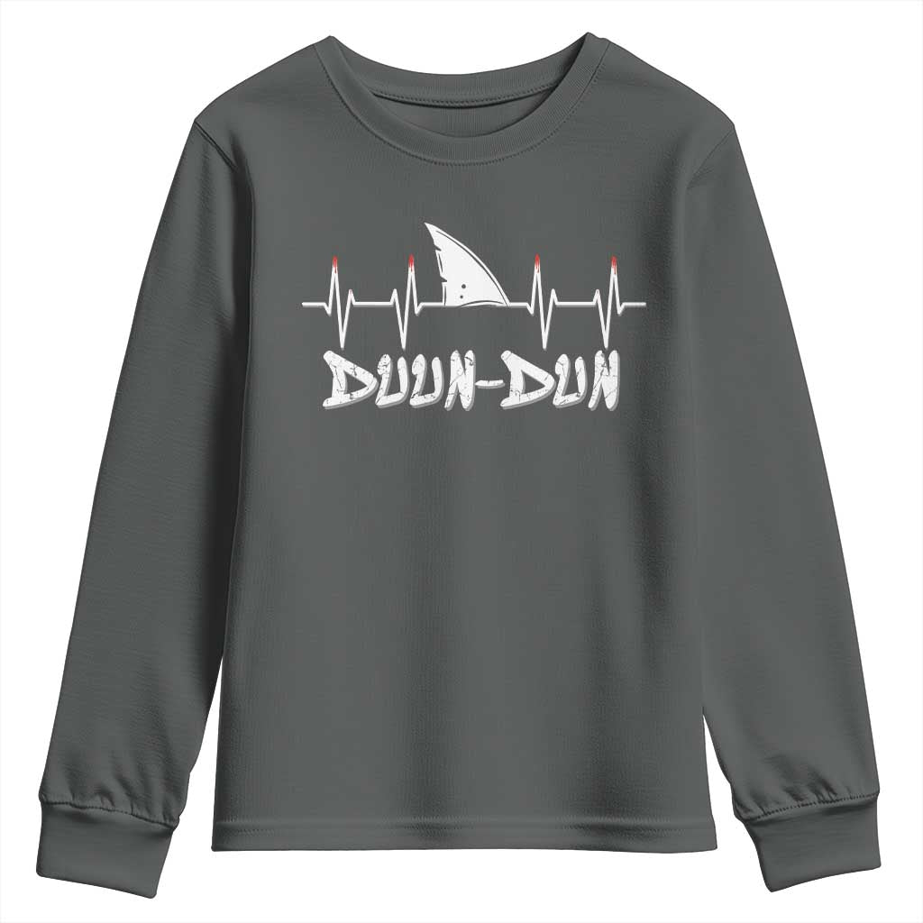 Funny Shark Heartbeat EKG Dunn Ocean Wildlife Youth Sweatshirt TS11 Dark Heather Print Your Wear