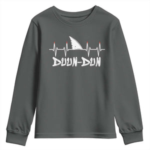 Funny Shark Heartbeat EKG Dunn Ocean Wildlife Youth Sweatshirt TS11 Dark Heather Print Your Wear