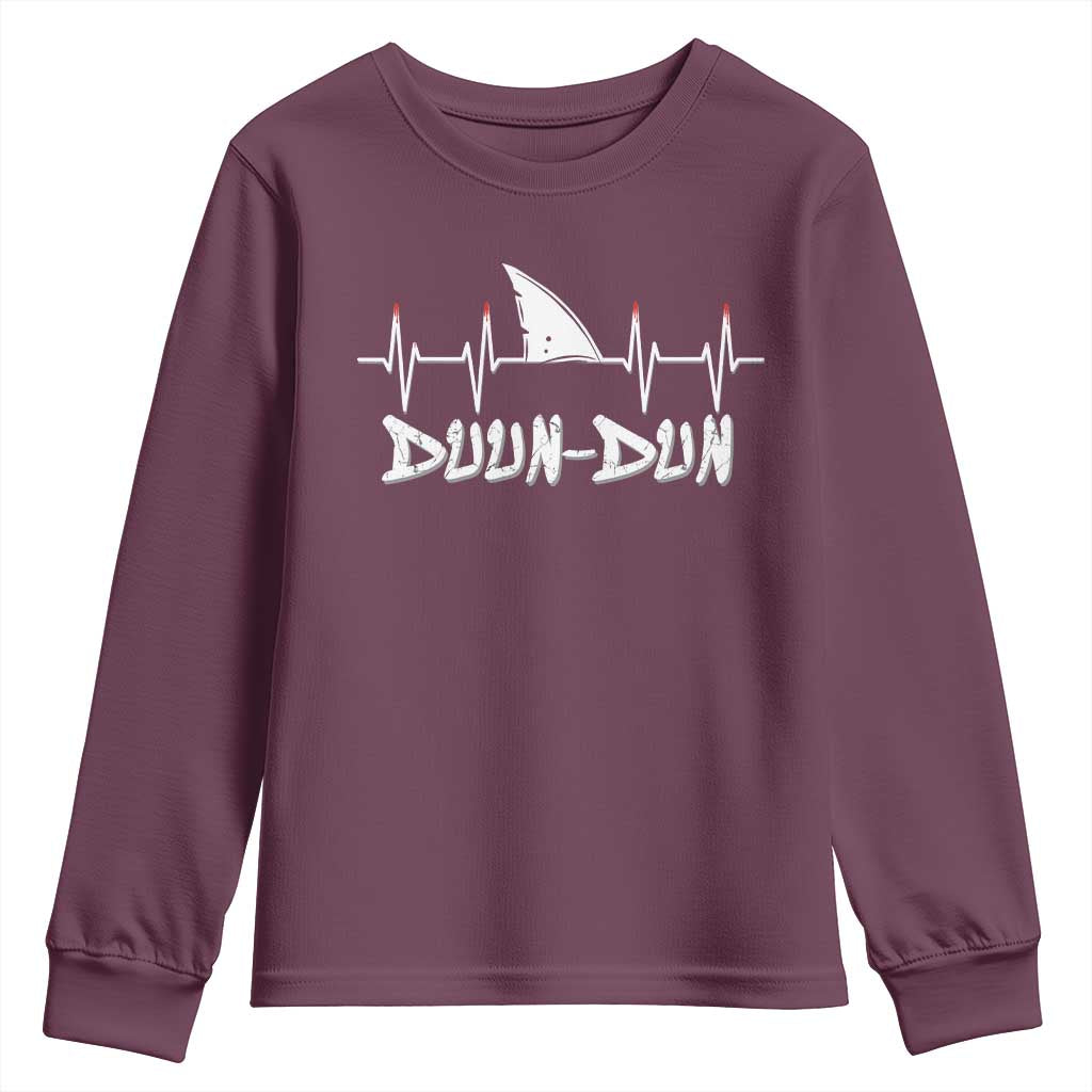 Funny Shark Heartbeat EKG Dunn Ocean Wildlife Youth Sweatshirt TS11 Maroon Print Your Wear