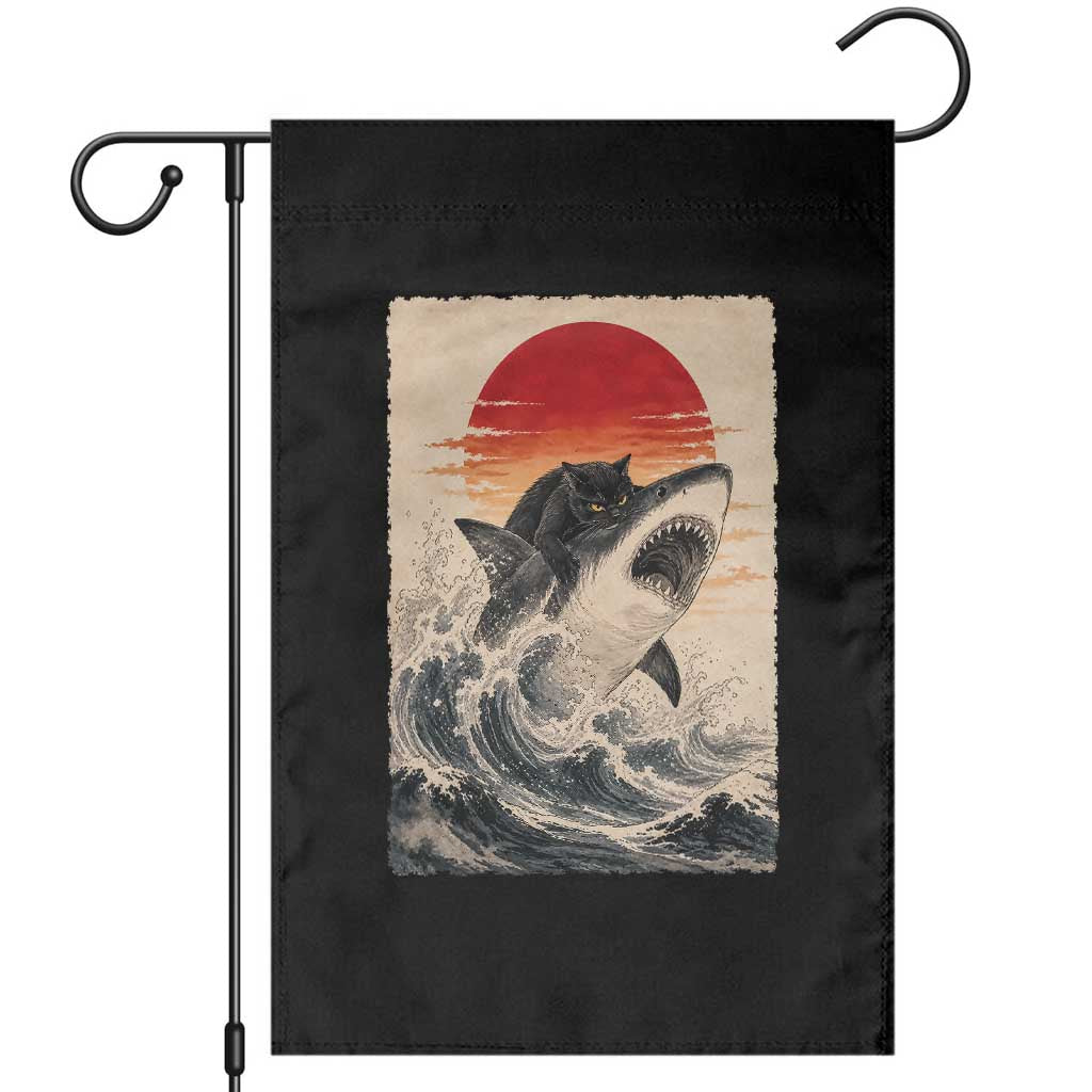Black Cat Hunting Shark Ukiyo e Ocean Art Garden Flag Funny Japanese Style Graphic TS11 Black Print Your Wear