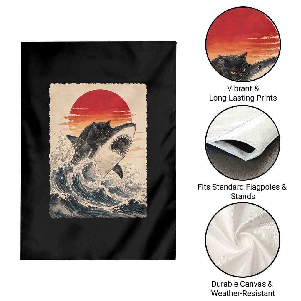Black Cat Hunting Shark Ukiyo e Ocean Art Garden Flag Funny Japanese Style Graphic TS11 Print Your Wear