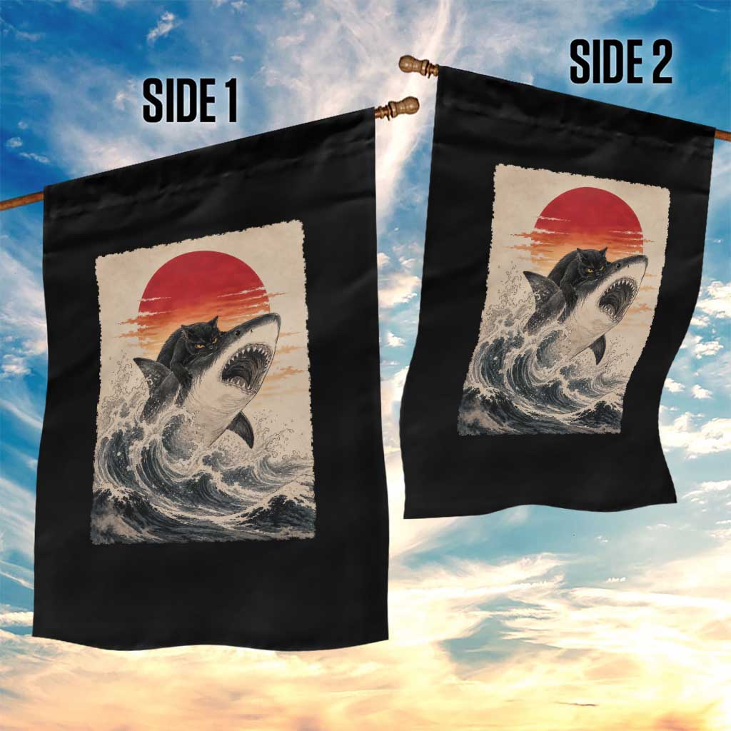 Black Cat Hunting Shark Ukiyo e Ocean Art Garden Flag Funny Japanese Style Graphic TS11 Print Your Wear