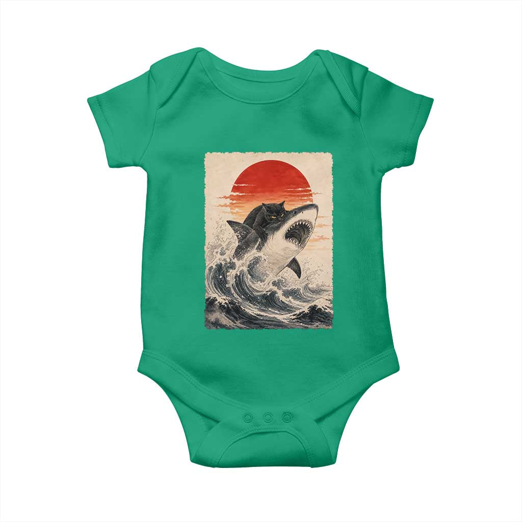 Black Cat Hunting Shark Ukiyo e Ocean Art Baby Onesie Funny Japanese Style Graphic TS11 Irish Green Print Your Wear