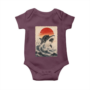 Black Cat Hunting Shark Ukiyo e Ocean Art Baby Onesie Funny Japanese Style Graphic TS11 Maroon Print Your Wear