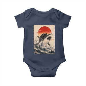 Black Cat Hunting Shark Ukiyo e Ocean Art Baby Onesie Funny Japanese Style Graphic TS11 Navy Print Your Wear